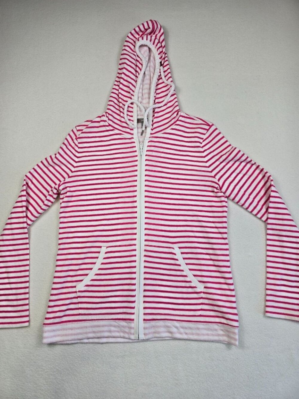 Talbots Small Striped Hoodie Jacket Pink White Full Zip